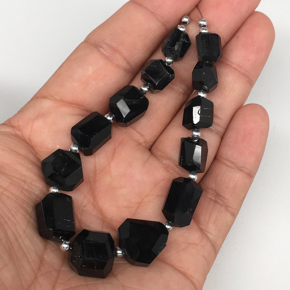 139.5cts, 13pcs, 9mm-15mm Natural Black Tourmaline Faceted Beads @Afghanistan,BE