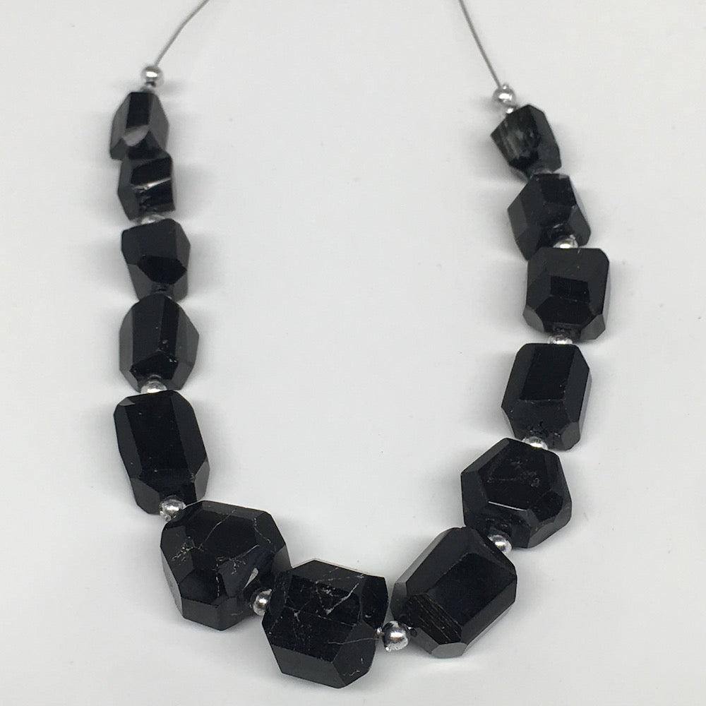 139.5cts, 13pcs, 9mm-15mm Natural Black Tourmaline Faceted Beads @Afghanistan,BE