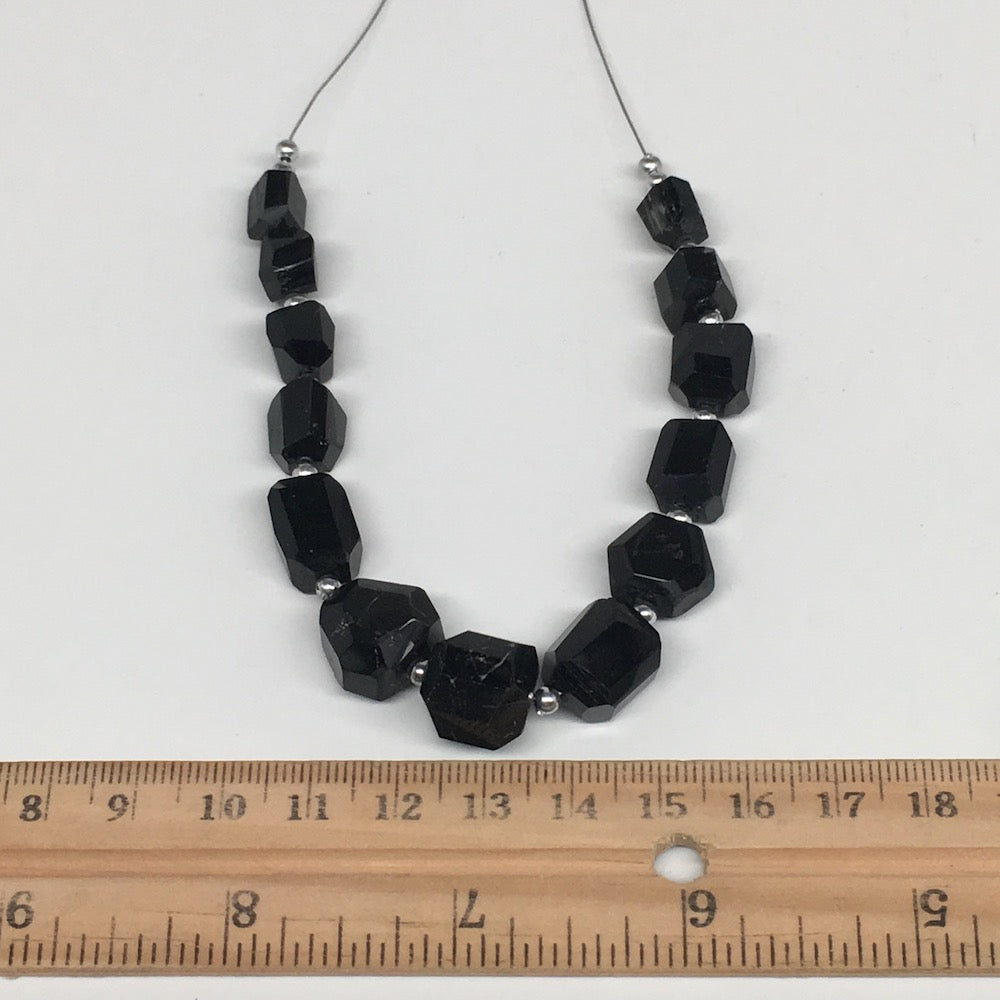 139.5cts, 13pcs, 9mm-15mm Natural Black Tourmaline Faceted Beads @Afghanistan,BE
