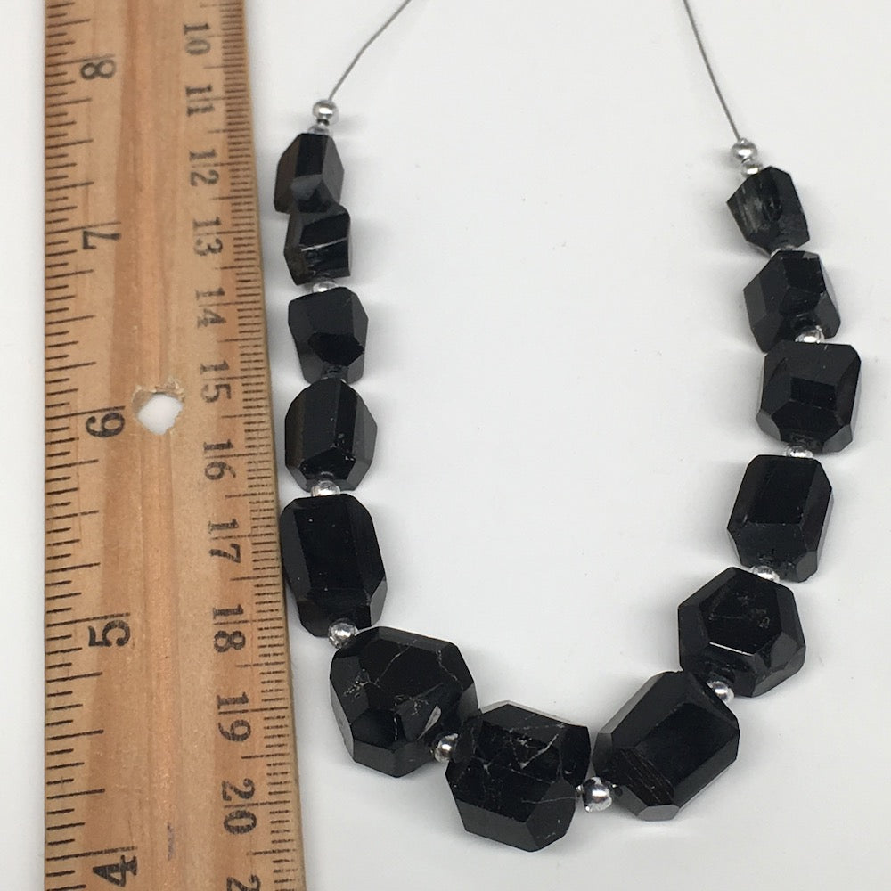 139.5cts, 13pcs, 9mm-15mm Natural Black Tourmaline Faceted Beads @Afghanistan,BE