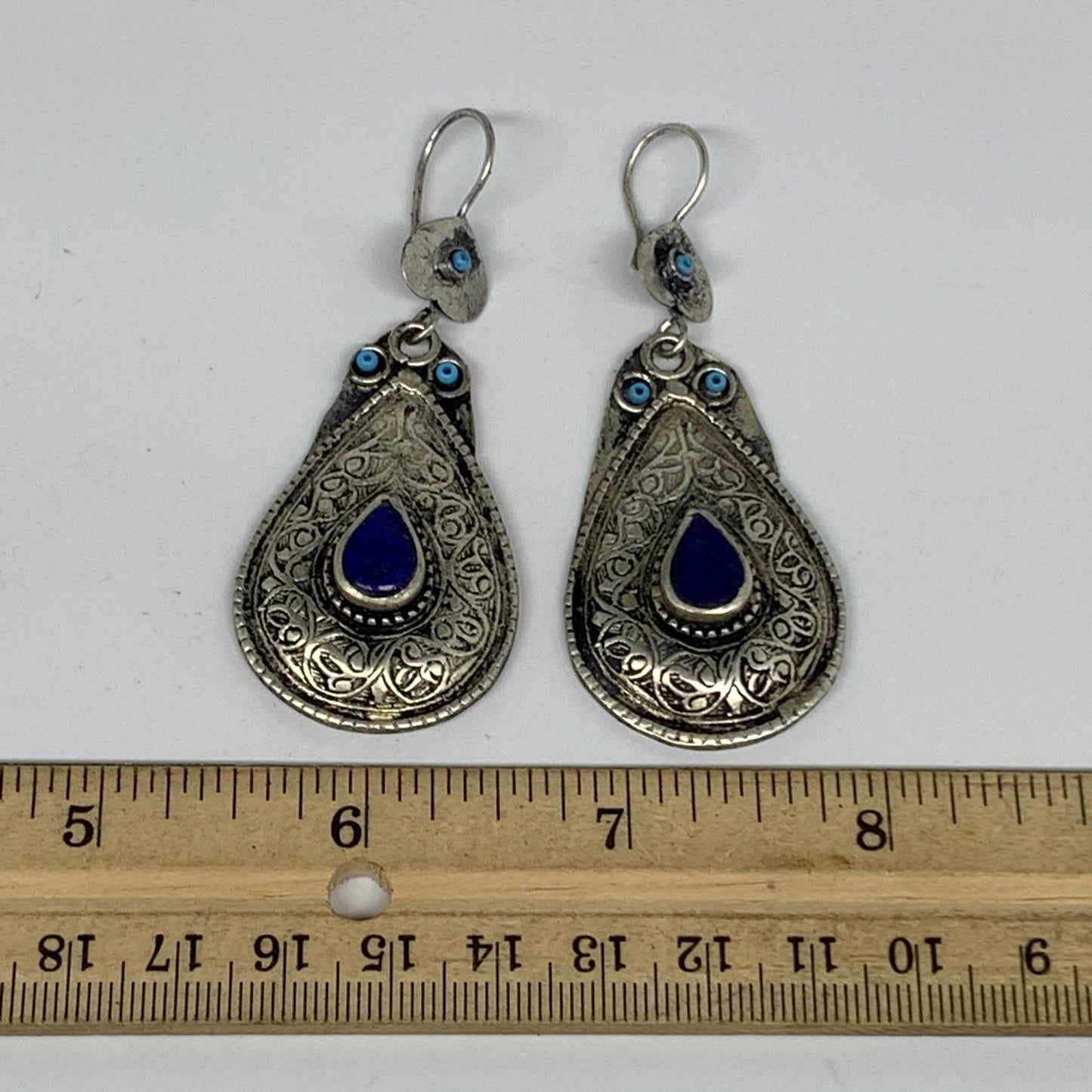 1pc, 2.8"x1.1" Turkmen Earring Tribal Jewelry Lapis Lazuli Teardrop Boho, B14245
