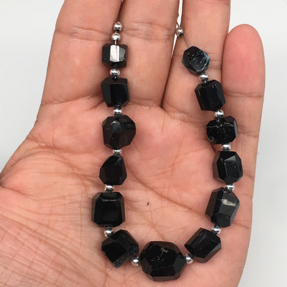 108cts, 13pcs, 8mm-15mm Natural Black Tourmaline Faceted Beads @Afghanistan,BE16