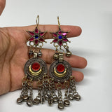 Kuchi Earring Afghan Ethnic Tribal Jingle Bells colorful Glass Star, Round Earri
