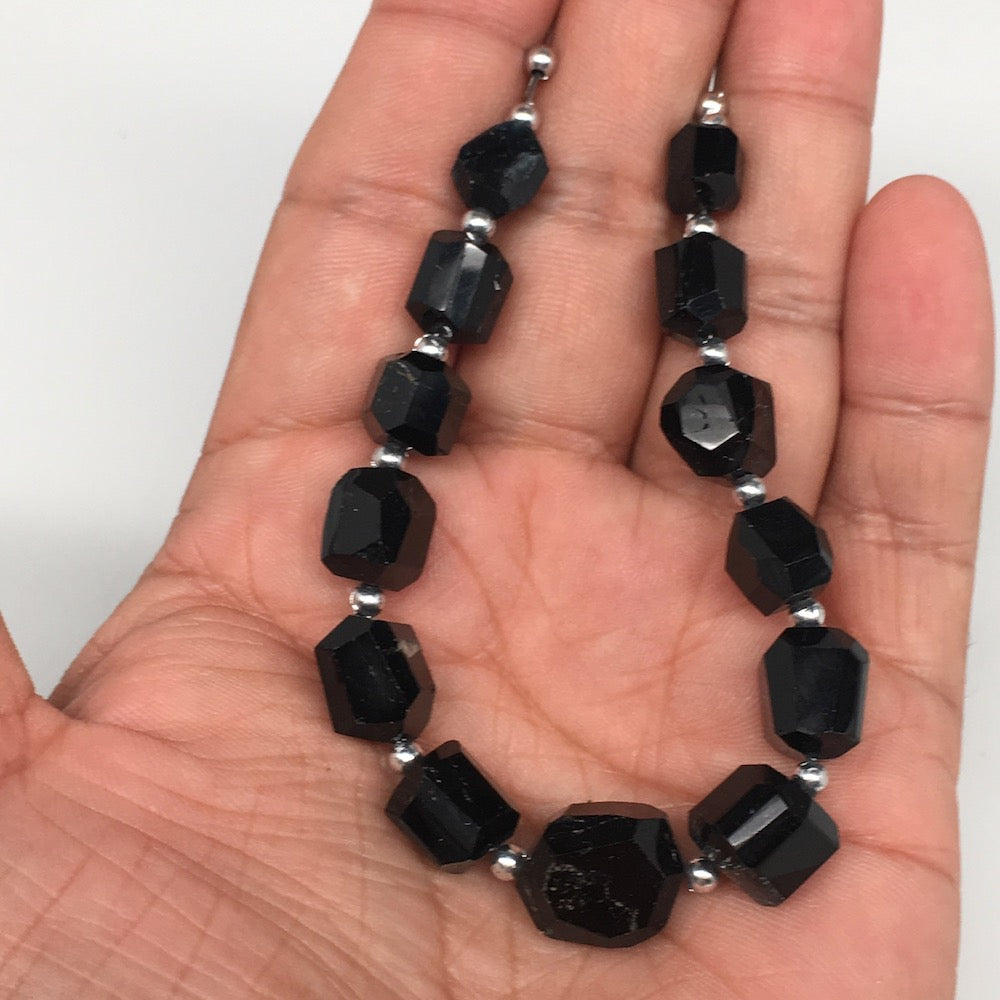 108cts, 13pcs, 8mm-15mm Natural Black Tourmaline Faceted Beads @Afghanistan,BE16
