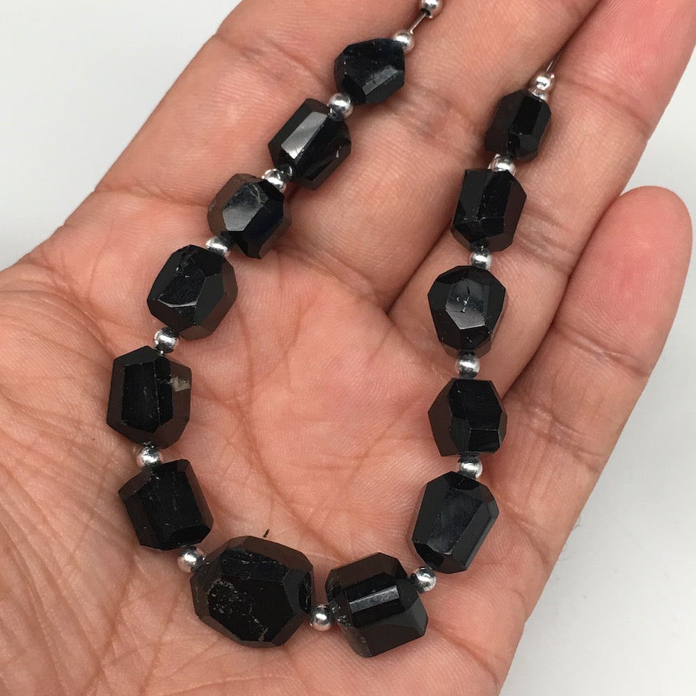 108cts, 13pcs, 8mm-15mm Natural Black Tourmaline Faceted Beads @Afghanistan,BE16