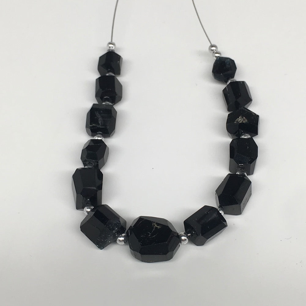 108cts, 13pcs, 8mm-15mm Natural Black Tourmaline Faceted Beads @Afghanistan,BE16