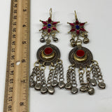 Kuchi Earring Afghan Ethnic Tribal Jingle Bells colorful Glass Star, Round Earri
