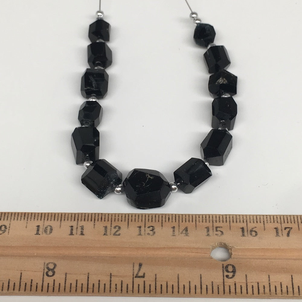 108cts, 13pcs, 8mm-15mm Natural Black Tourmaline Faceted Beads @Afghanistan,BE16