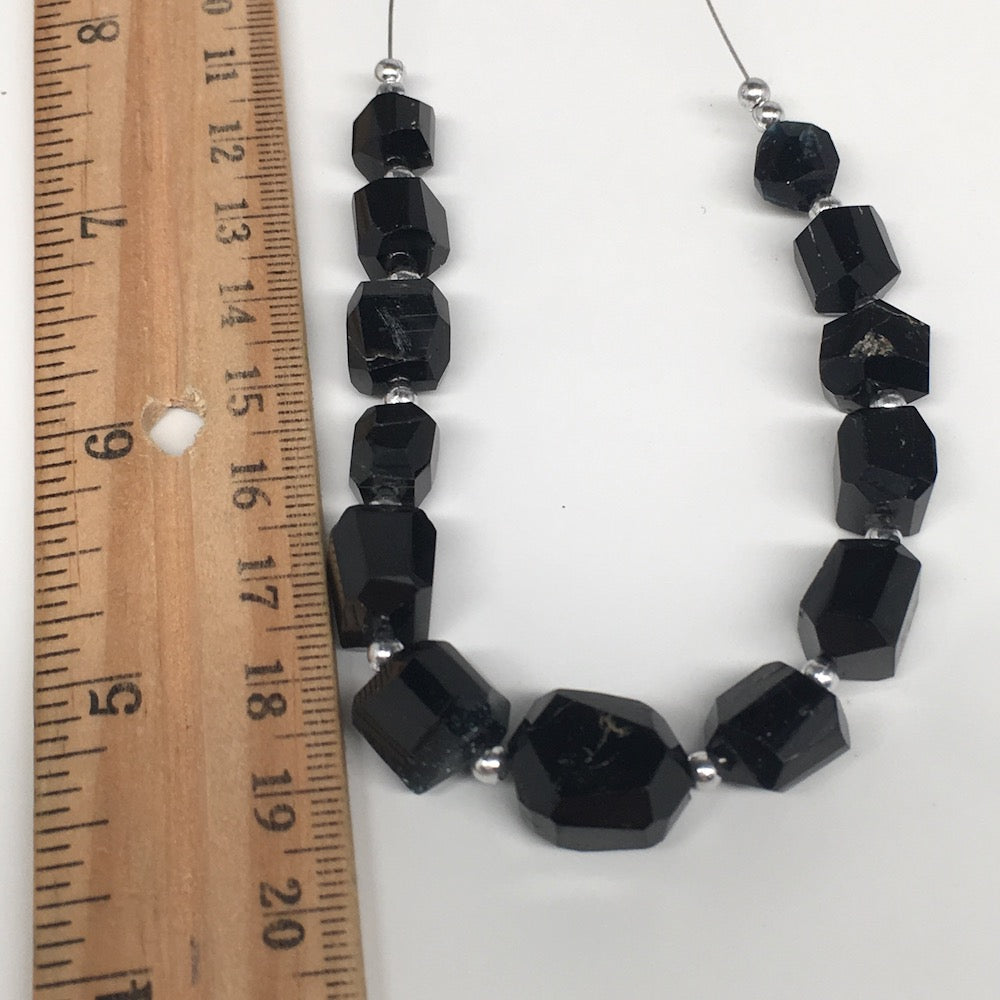 108cts, 13pcs, 8mm-15mm Natural Black Tourmaline Faceted Beads @Afghanistan,BE16