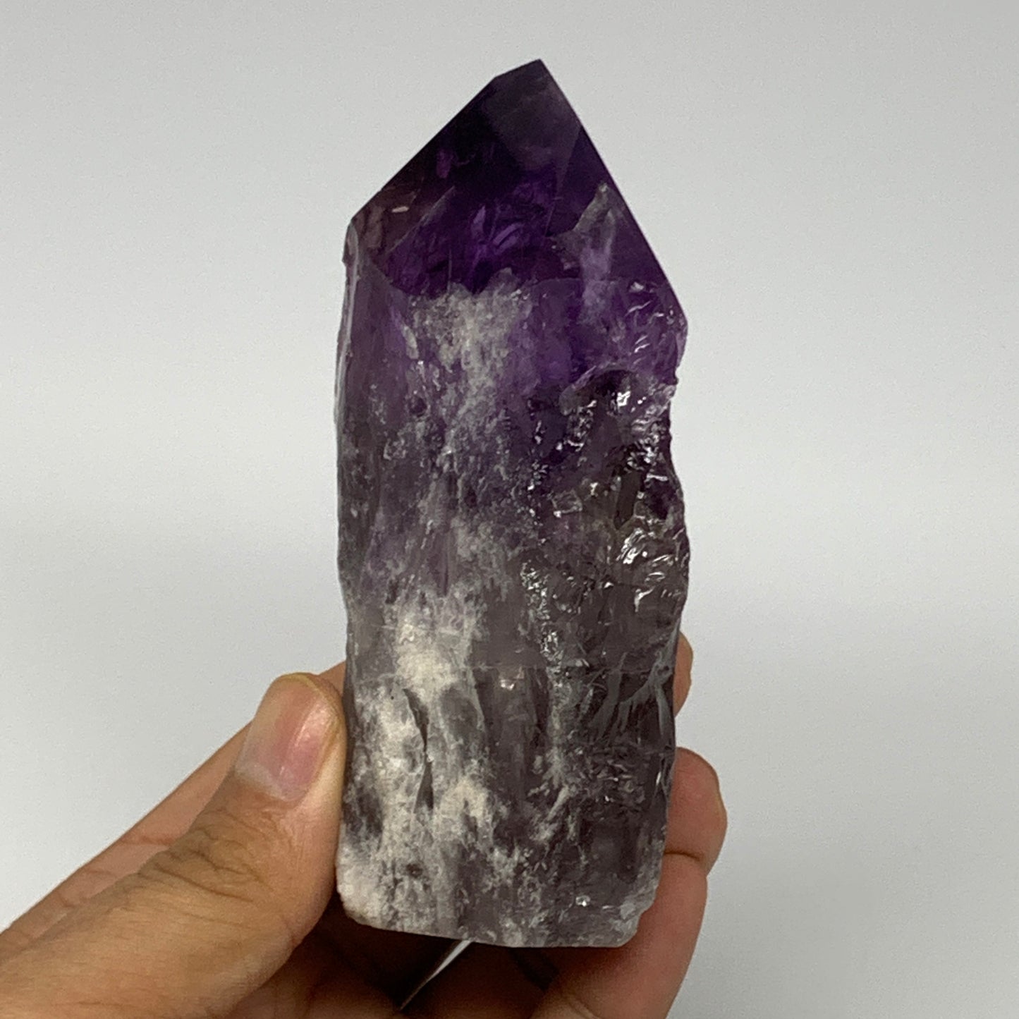 378.2g,4.2"x2.6"x1.8", Amethyst Point Polished Rough lower part Stands, B19081