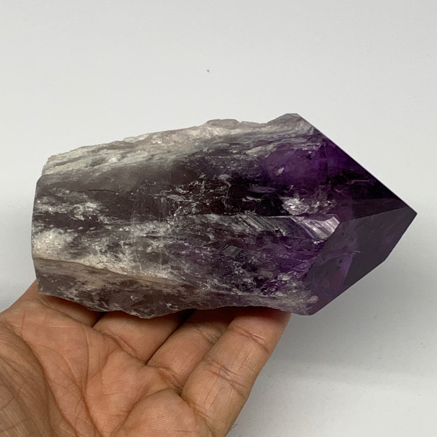 378.2g,4.2"x2.6"x1.8", Amethyst Point Polished Rough lower part Stands, B19081