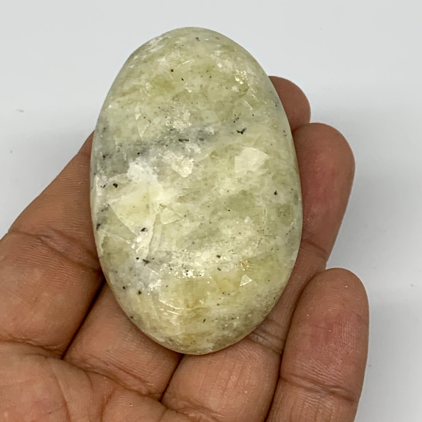 62.9g, 2.3"x1.5"x0.7", Natural Yellow Calcite Palm-Stone Crystal Polished Reiki,