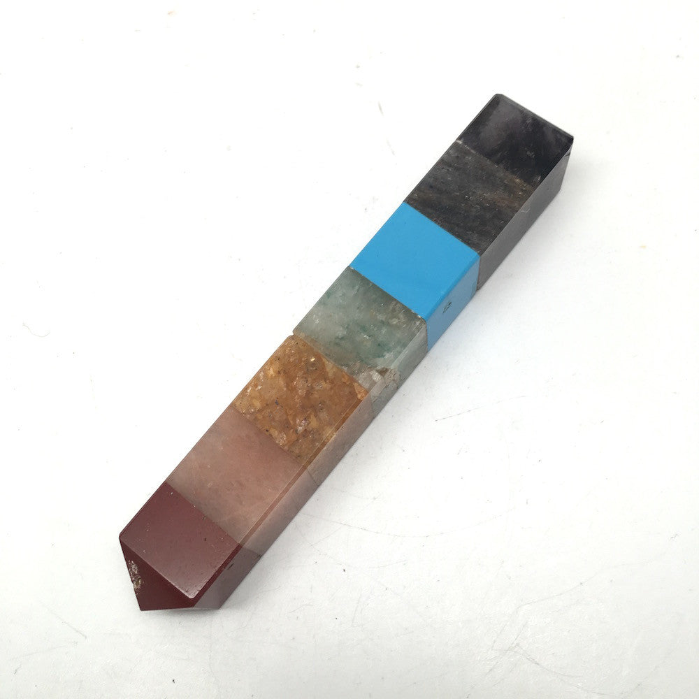 66 Grams 7 Chakra Multi Square Stone Crystal Healing Wand Riki, 4.1", SW43