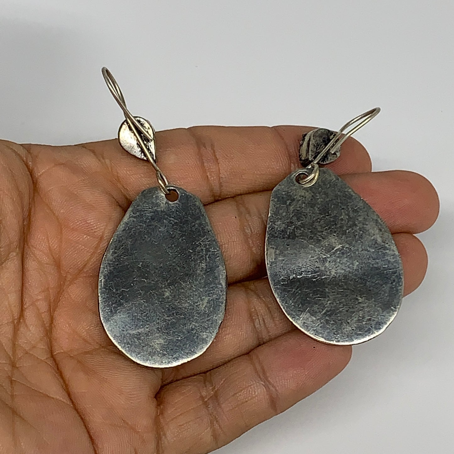 19.5g, 2.7"x1.1" Turkmen Earring Tribal Jewelry Red Coral Inlay Oval Boho, B1423