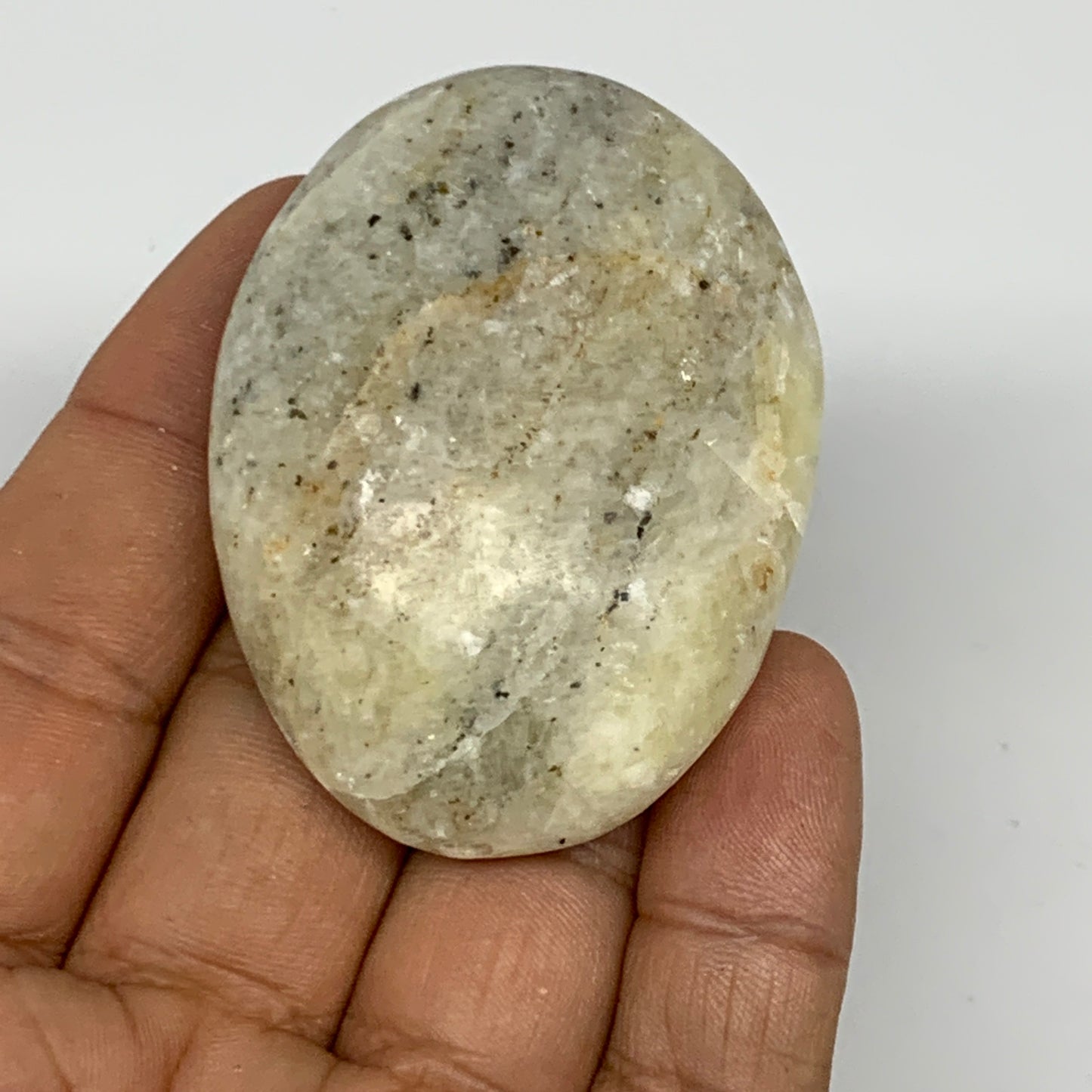 58.4g, 2.2"x1.6"x0.7", Natural Yellow Calcite Palm-Stone Crystal Polished Reiki,