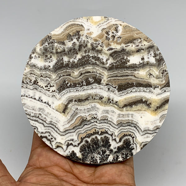 235.8g, 4.2"x0.5", Natural Picture Calcite Round Disc/Coaster @Mexico, B25473