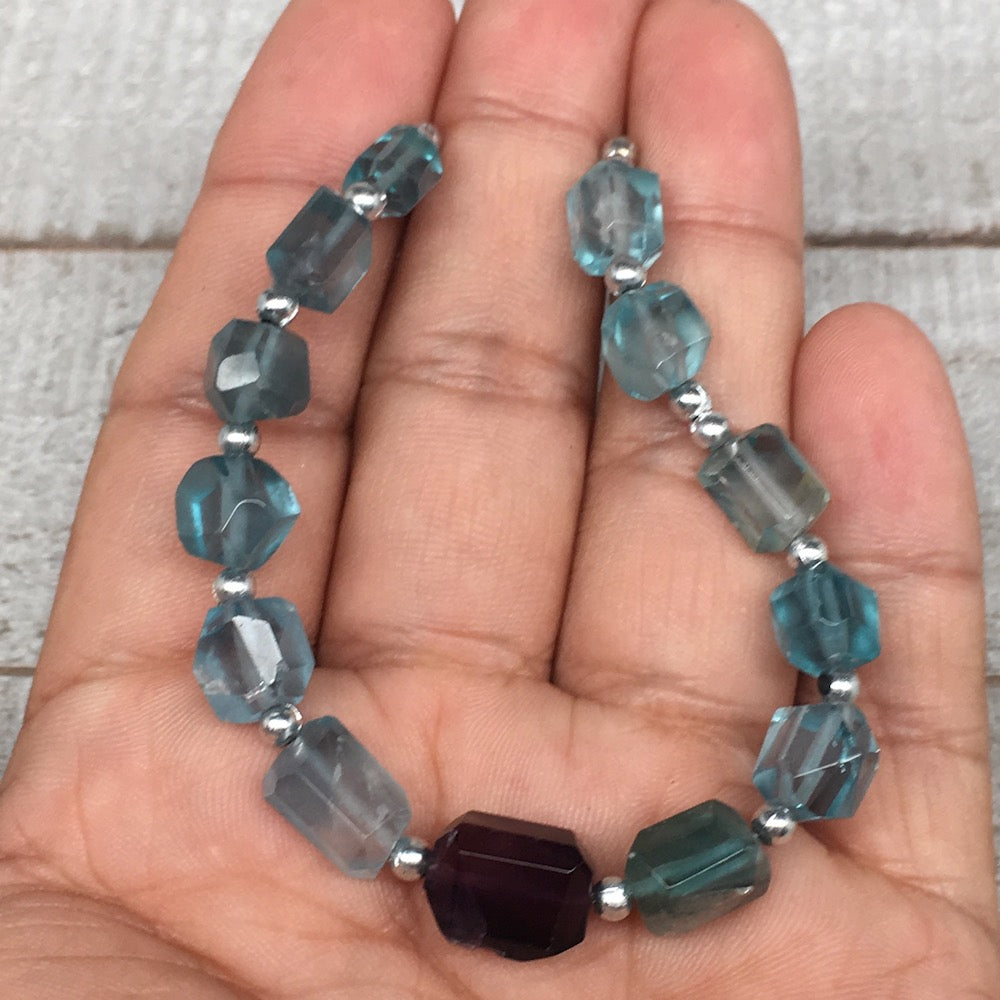 62cts, 13pcs, 7mm-12mm Blue Fluorite Gemstone Faceted Beads @Afghanistan,BE29