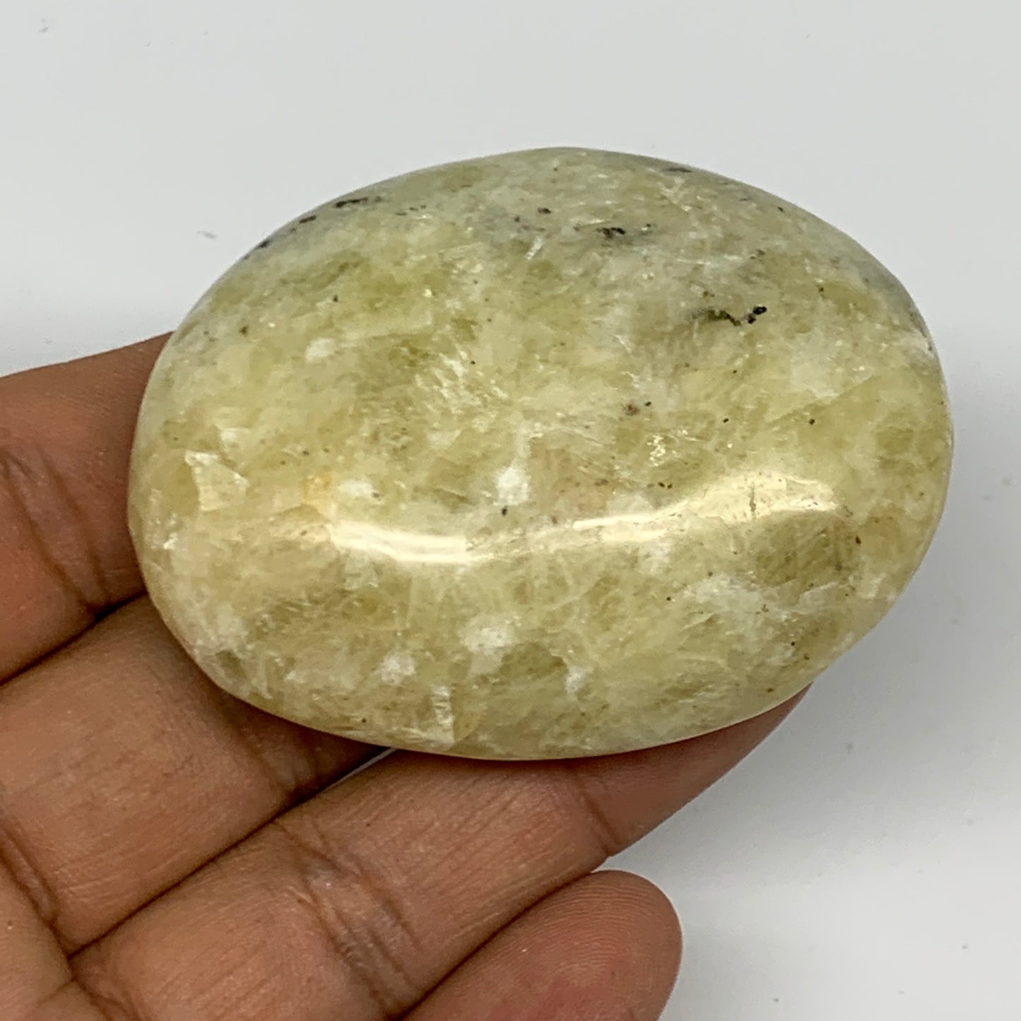 82.6g, 2.3"x1.8"x0.8", Natural Yellow Calcite Palm-Stone Crystal Polished Reiki,