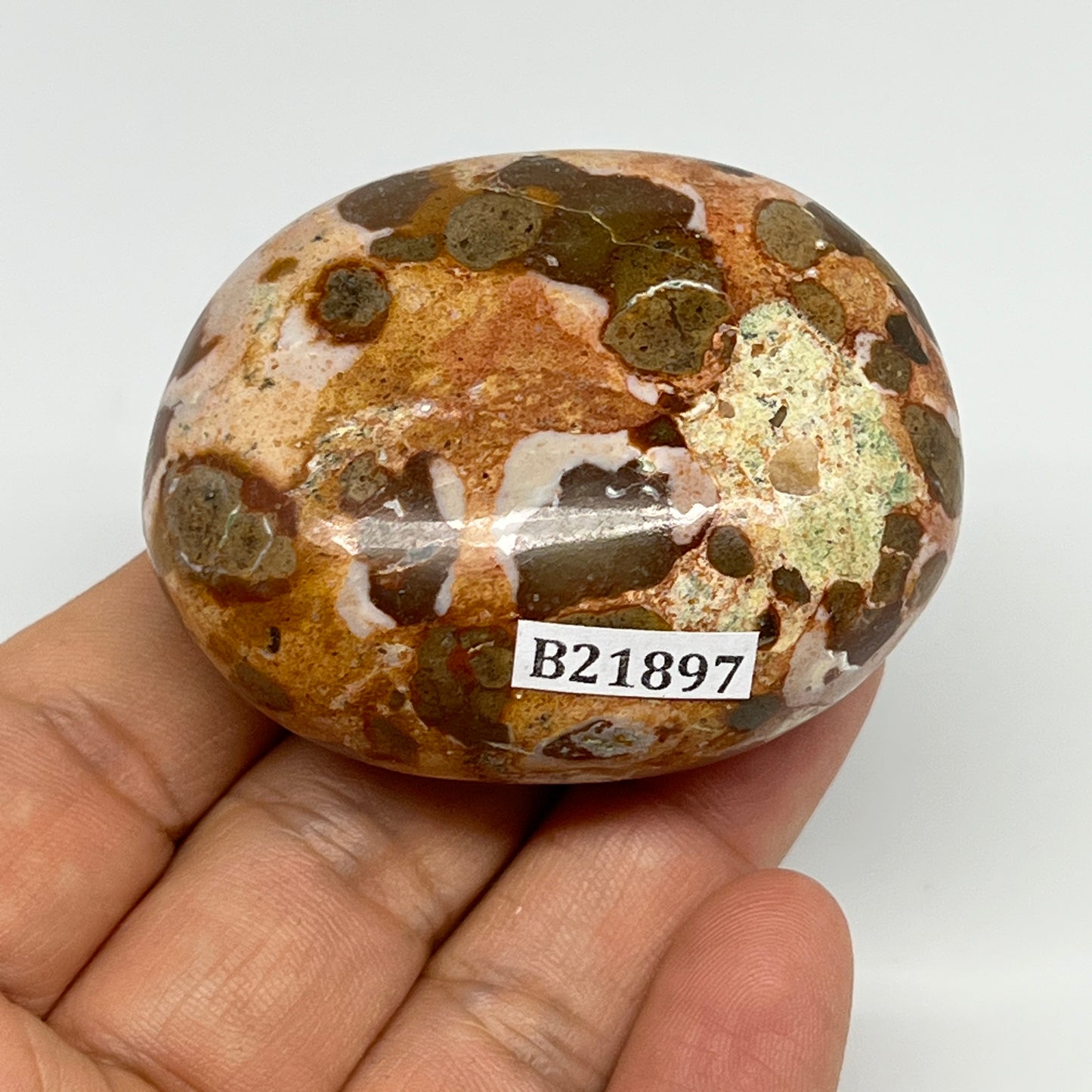 104.5g, 2.2"x1.7"x1", Natural Fruit Jasper Palm-Stone Gemstone @India, B21897