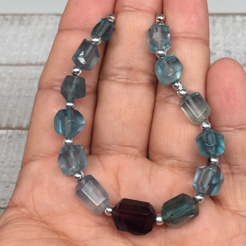 62cts, 13pcs, 7mm-12mm Blue Fluorite Gemstone Faceted Beads @Afghanistan,BE29