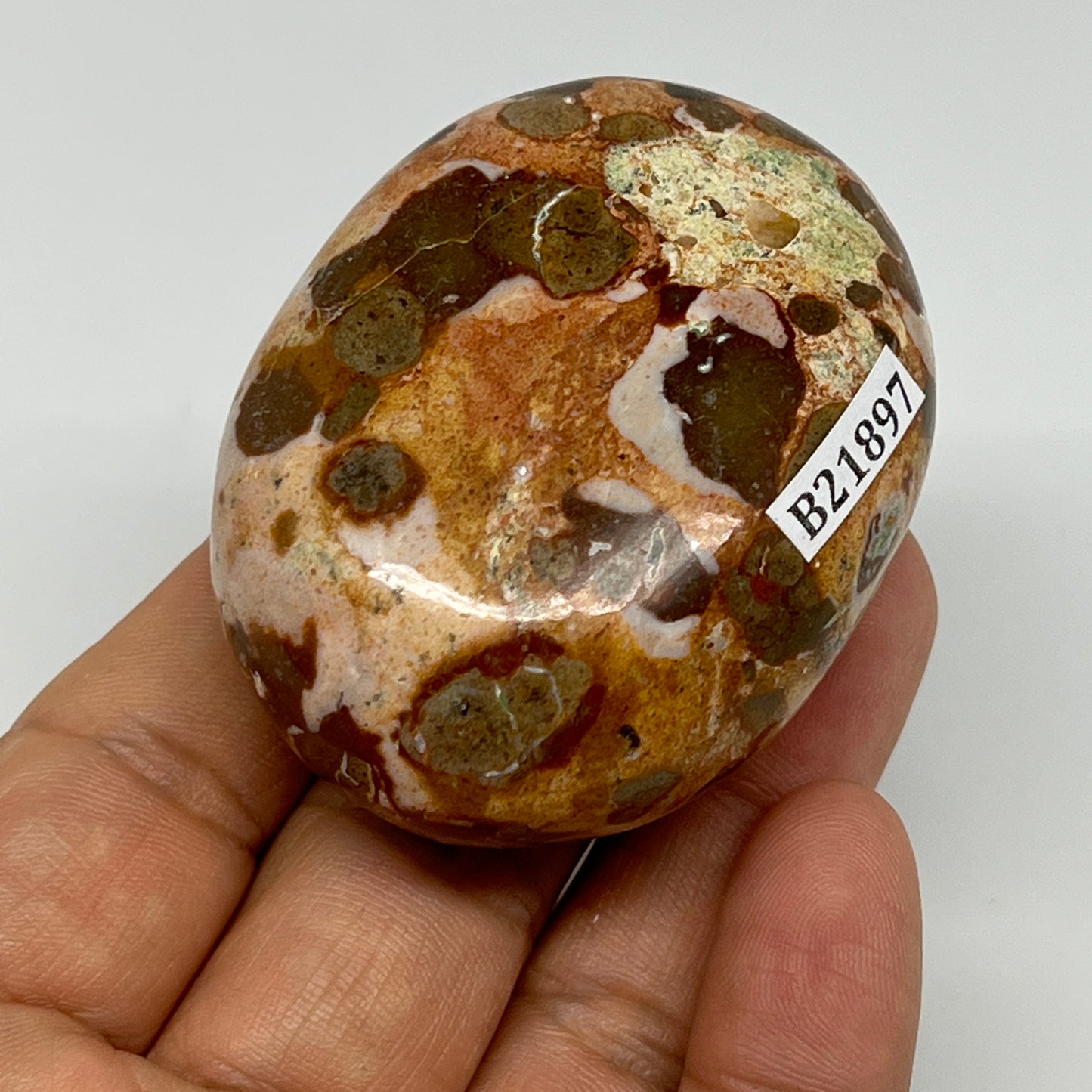 104.5g, 2.2"x1.7"x1", Natural Fruit Jasper Palm-Stone Gemstone @India, B21897