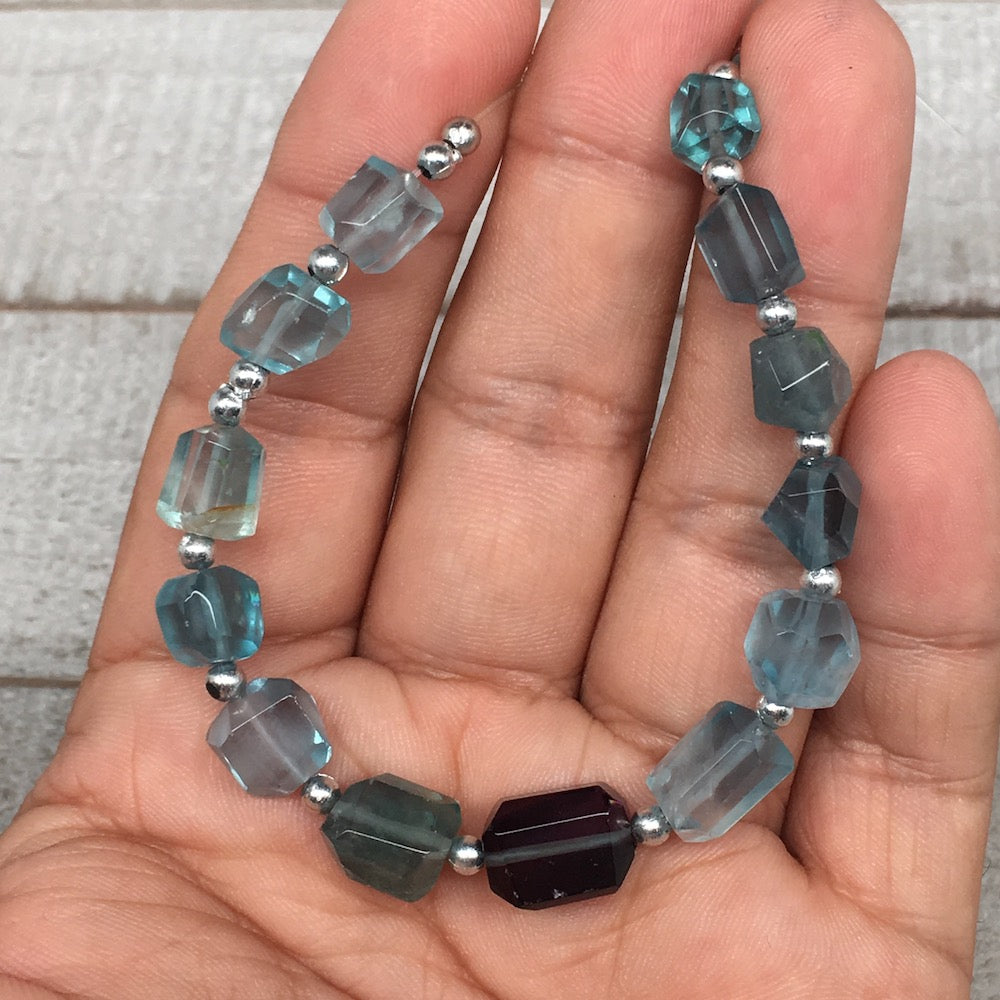 62cts, 13pcs, 7mm-12mm Blue Fluorite Gemstone Faceted Beads @Afghanistan,BE29