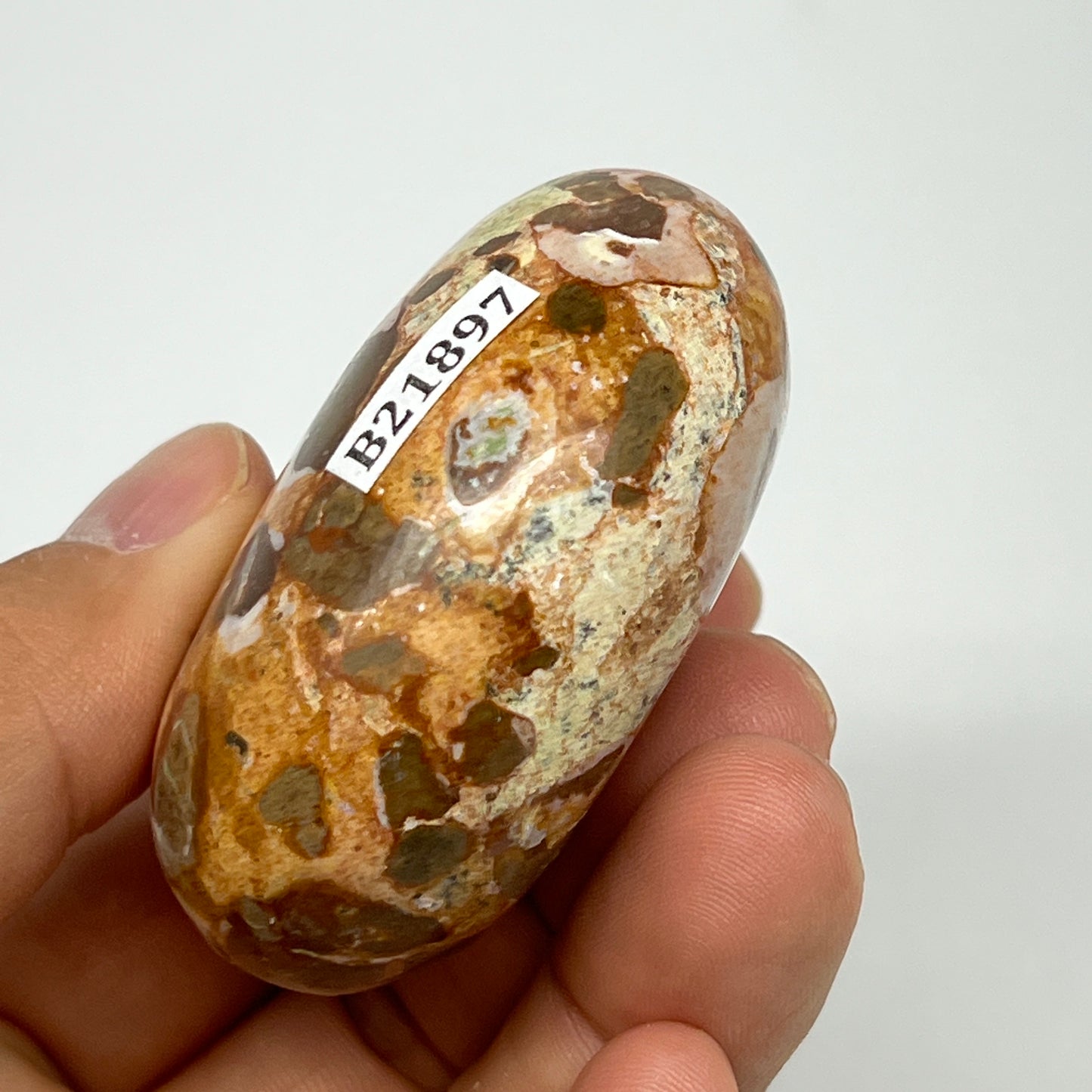 104.5g, 2.2"x1.7"x1", Natural Fruit Jasper Palm-Stone Gemstone @India, B21897
