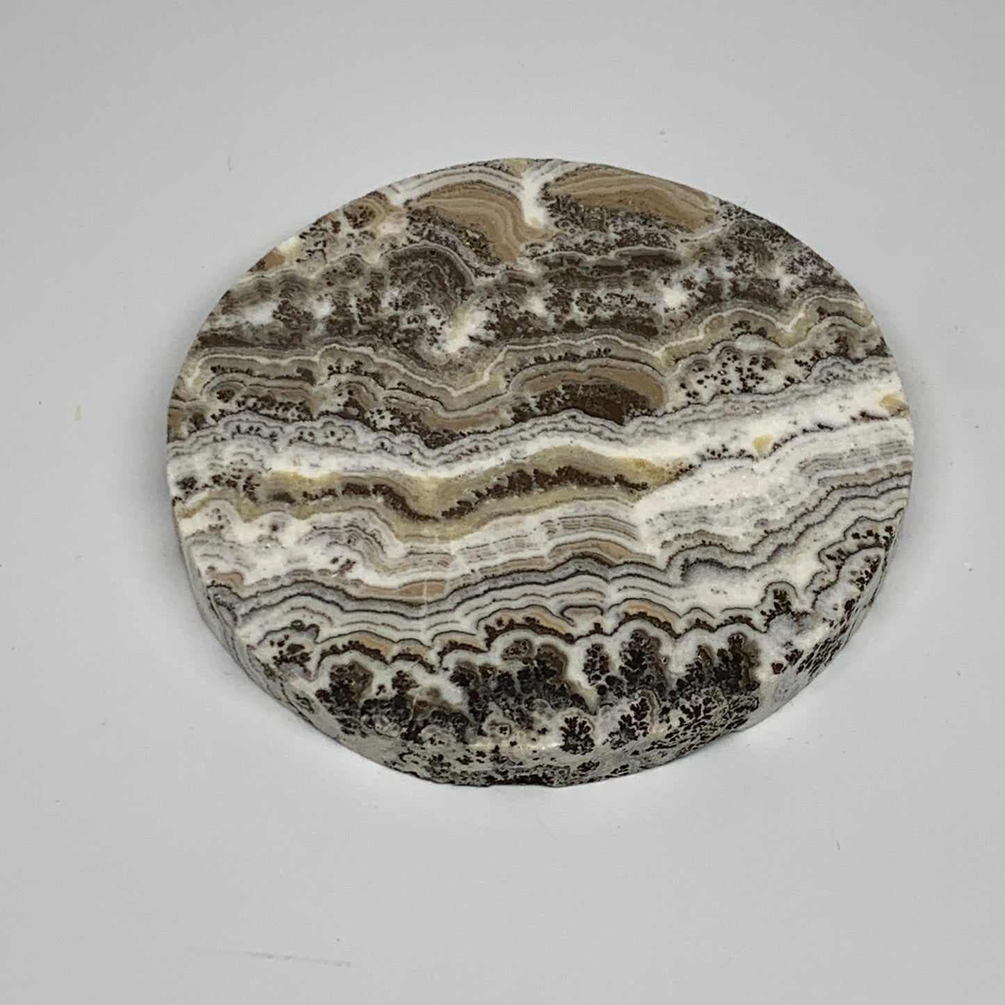 235.8g, 4.2"x0.5", Natural Picture Calcite Round Disc/Coaster @Mexico, B25473