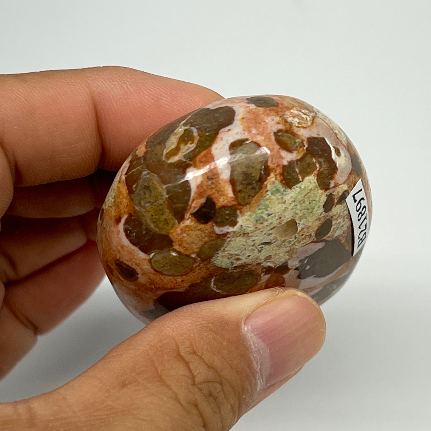 104.5g, 2.2"x1.7"x1", Natural Fruit Jasper Palm-Stone Gemstone @India, B21897