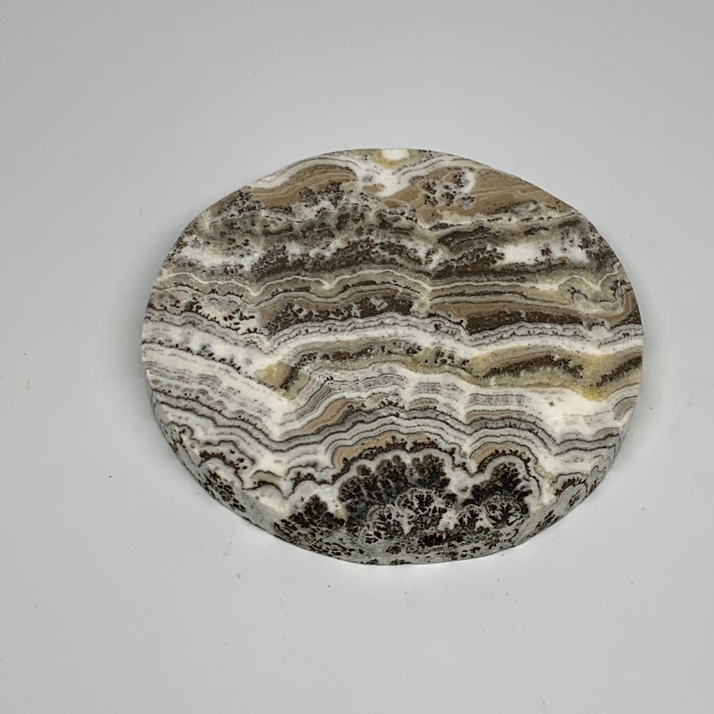 235.8g, 4.2"x0.5", Natural Picture Calcite Round Disc/Coaster @Mexico, B25473