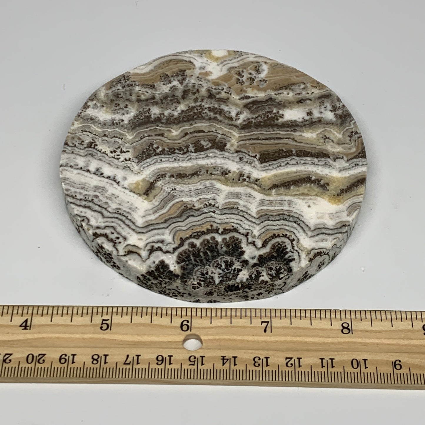 235.8g, 4.2"x0.5", Natural Picture Calcite Round Disc/Coaster @Mexico, B25473