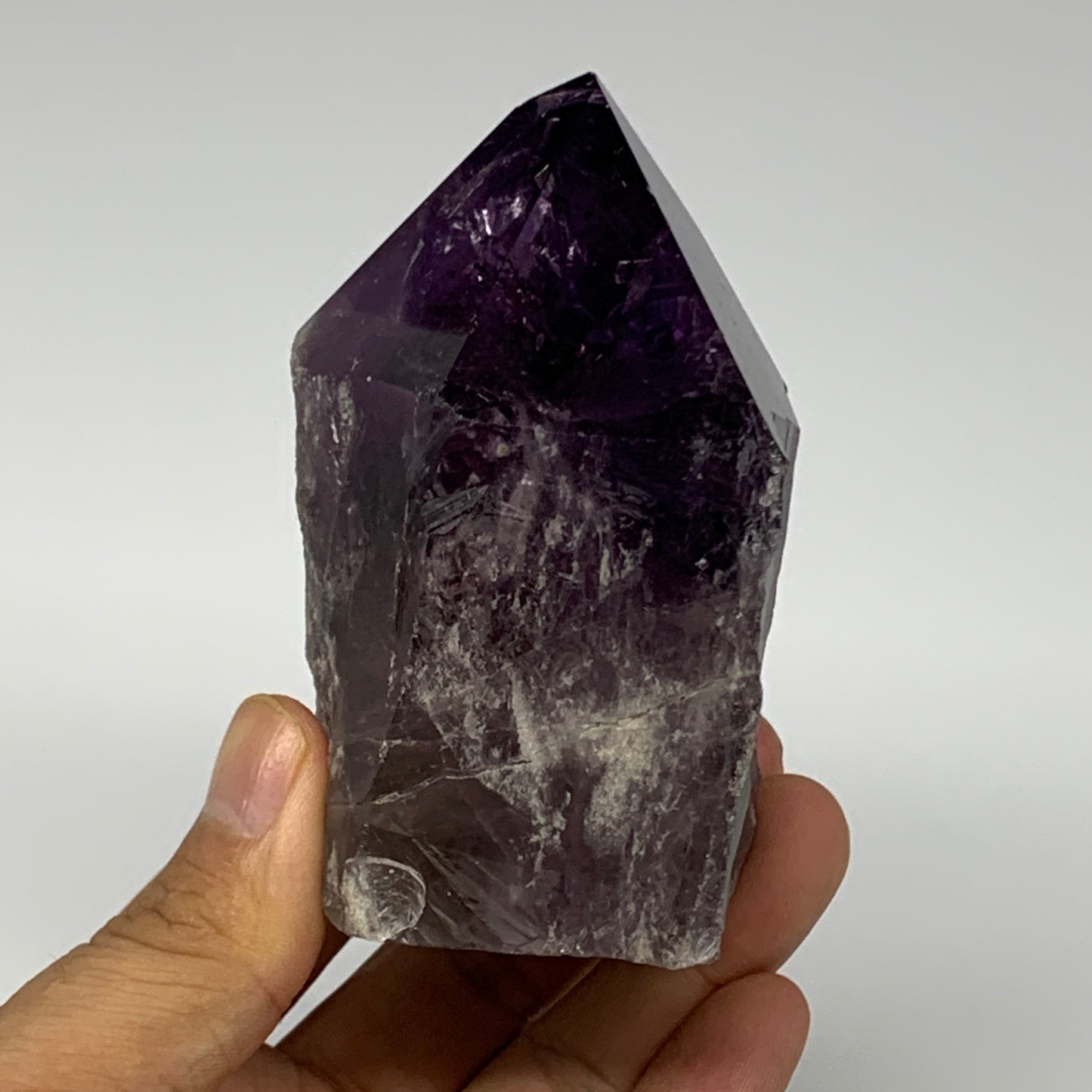 379.8g,3.5"x2.6"x2.1", Amethyst Point Polished Rough lower part Stands, B19084