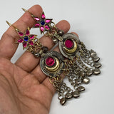 Kuchi Earring Afghan Tribal Ethnic Jingle Bells Pink Glass Star, Round Earring K