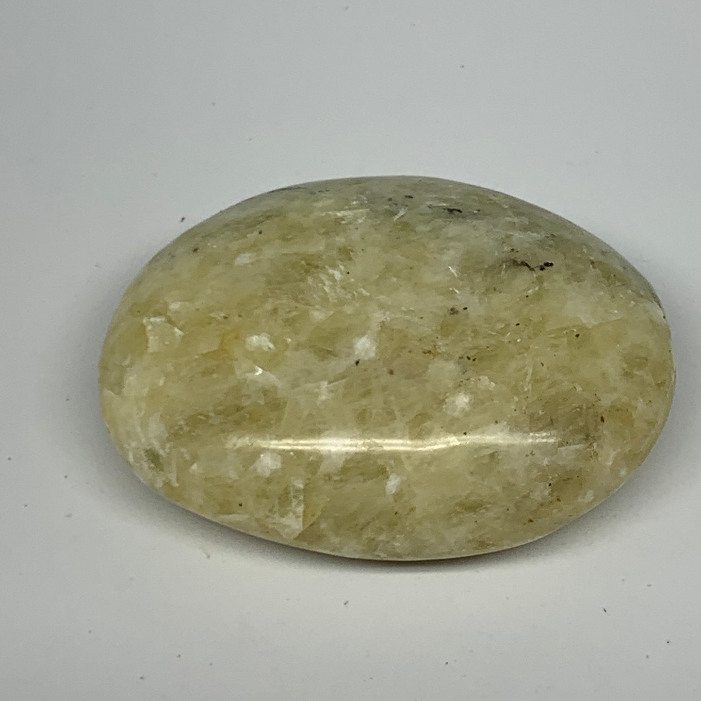 82.6g, 2.3"x1.8"x0.8", Natural Yellow Calcite Palm-Stone Crystal Polished Reiki,