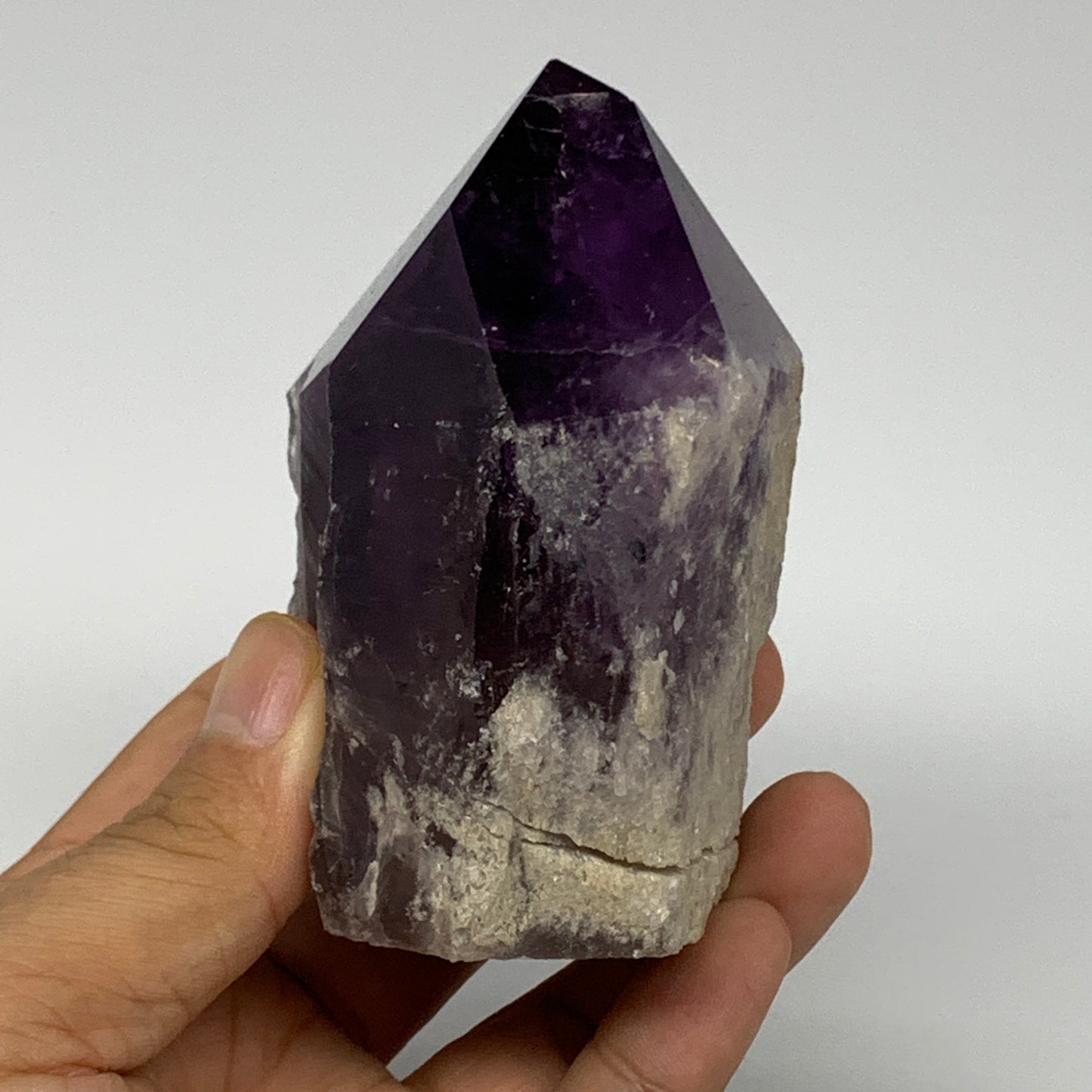 379.8g,3.5"x2.6"x2.1", Amethyst Point Polished Rough lower part Stands, B19084