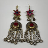 Kuchi Earring Afghan Tribal Ethnic Jingle Bells Pink Glass Star, Round Earring K