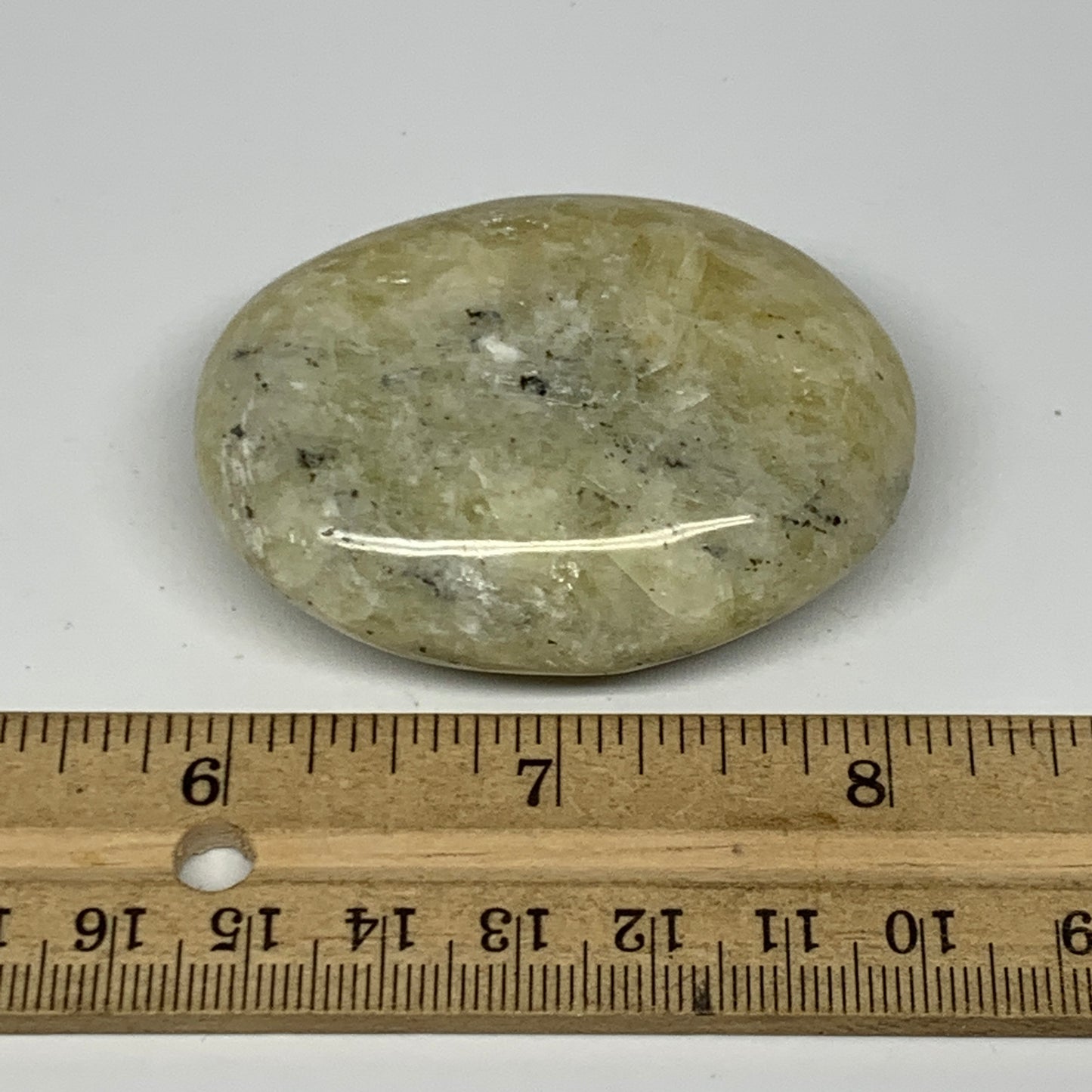 82.6g, 2.3"x1.8"x0.8", Natural Yellow Calcite Palm-Stone Crystal Polished Reiki,