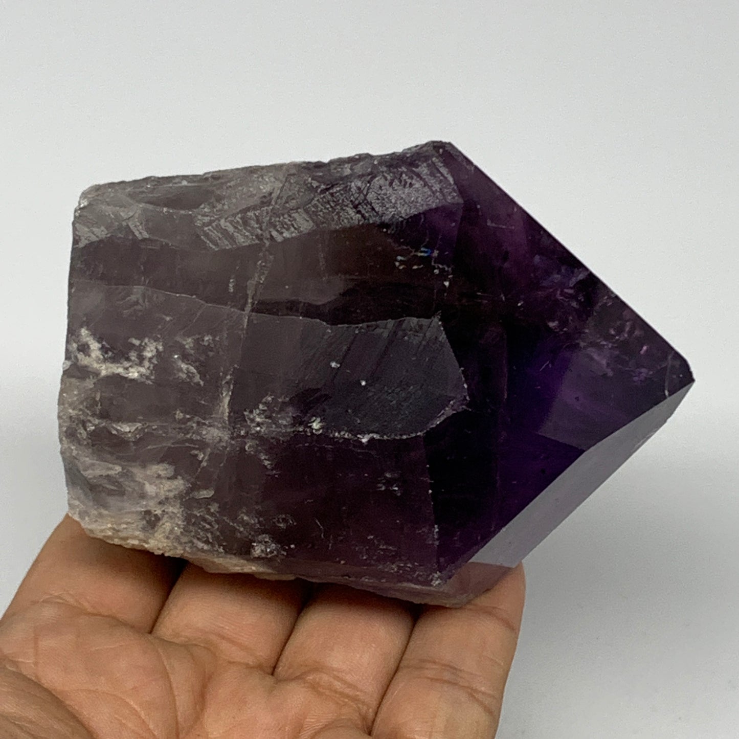 379.8g,3.5"x2.6"x2.1", Amethyst Point Polished Rough lower part Stands, B19084
