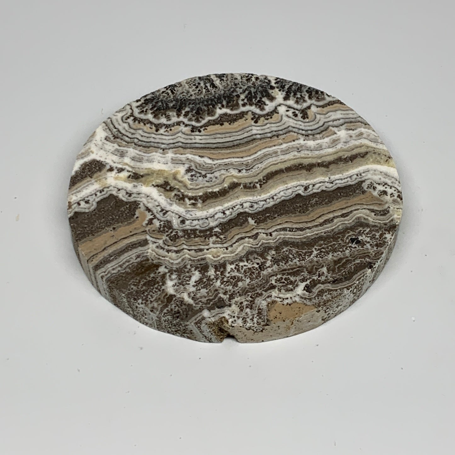 240.4g, 4.3"x0.5", Natural Picture Calcite Round Disc/Coaster @Mexico, B25474