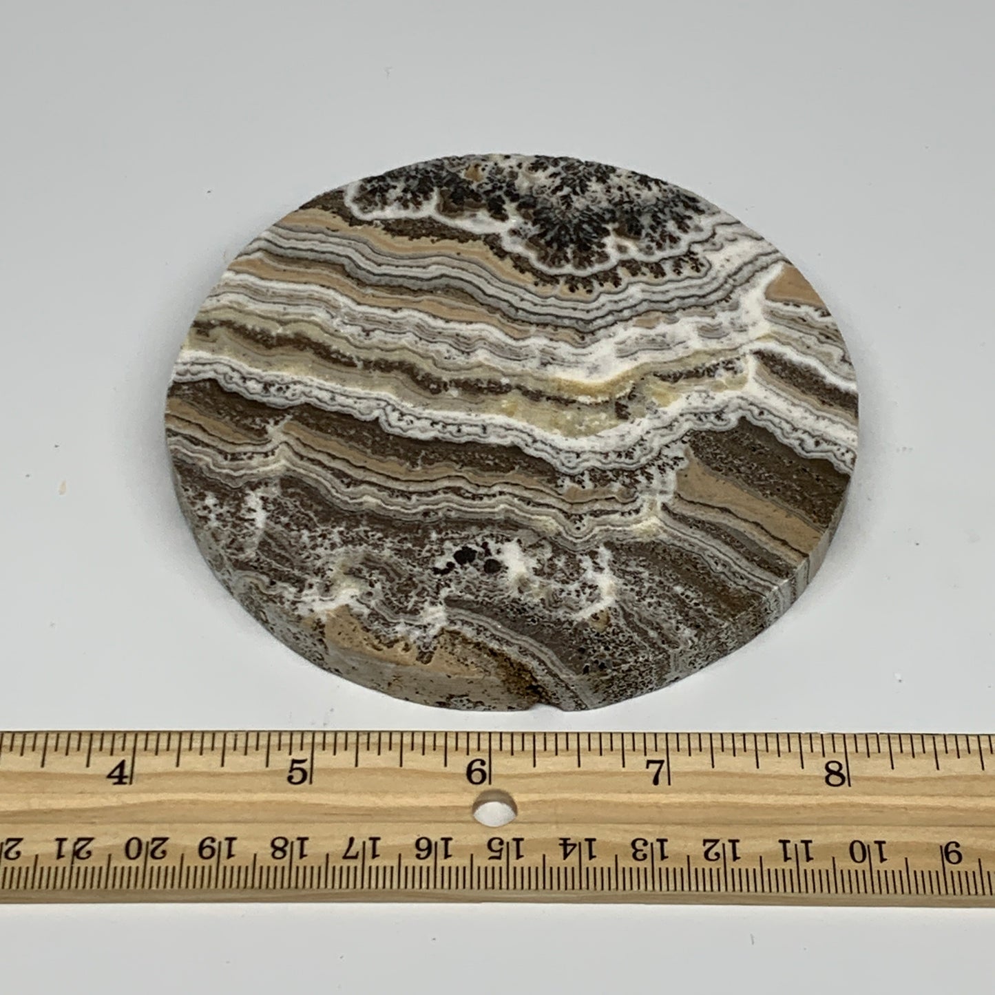 240.4g, 4.3"x0.5", Natural Picture Calcite Round Disc/Coaster @Mexico, B25474