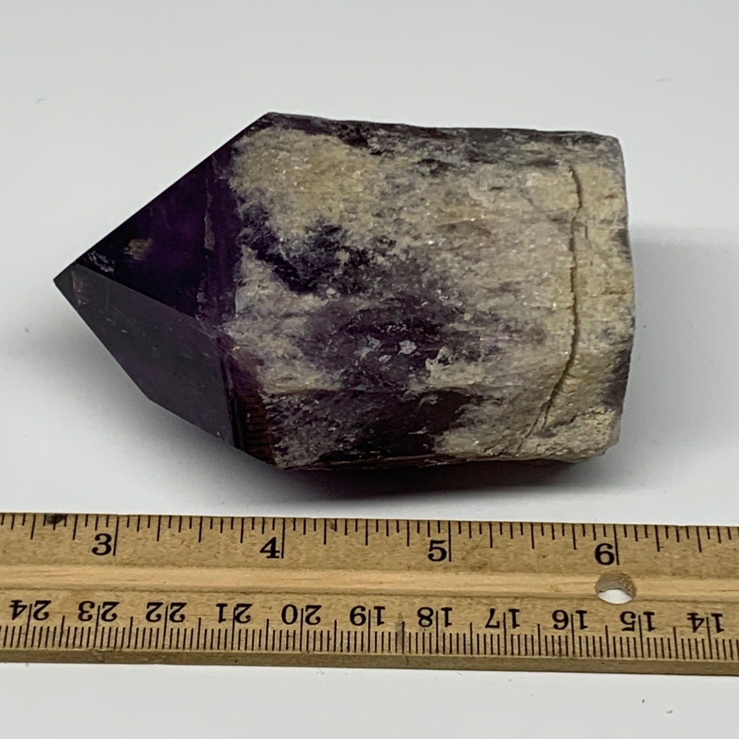 379.8g,3.5"x2.6"x2.1", Amethyst Point Polished Rough lower part Stands, B19084