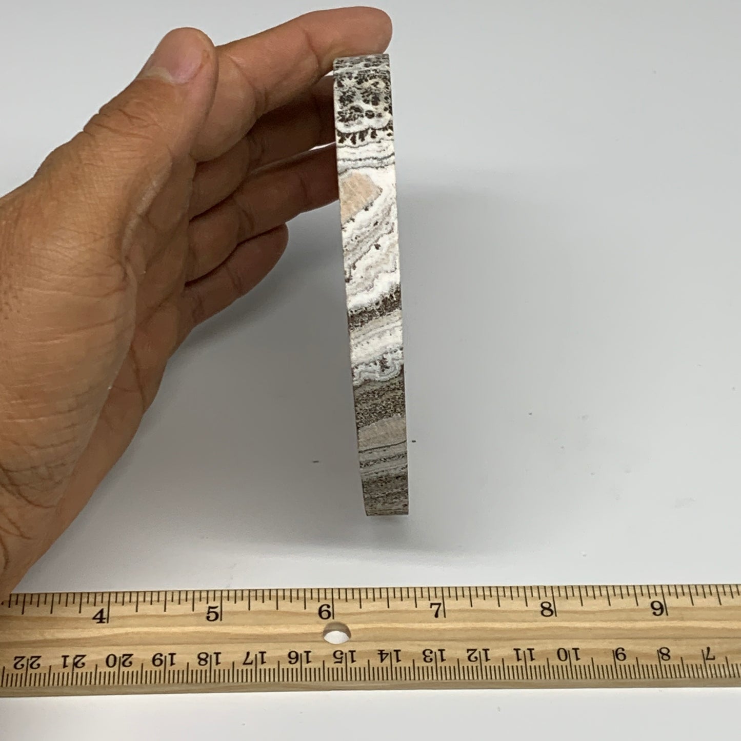 240.4g, 4.3"x0.5", Natural Picture Calcite Round Disc/Coaster @Mexico, B25474