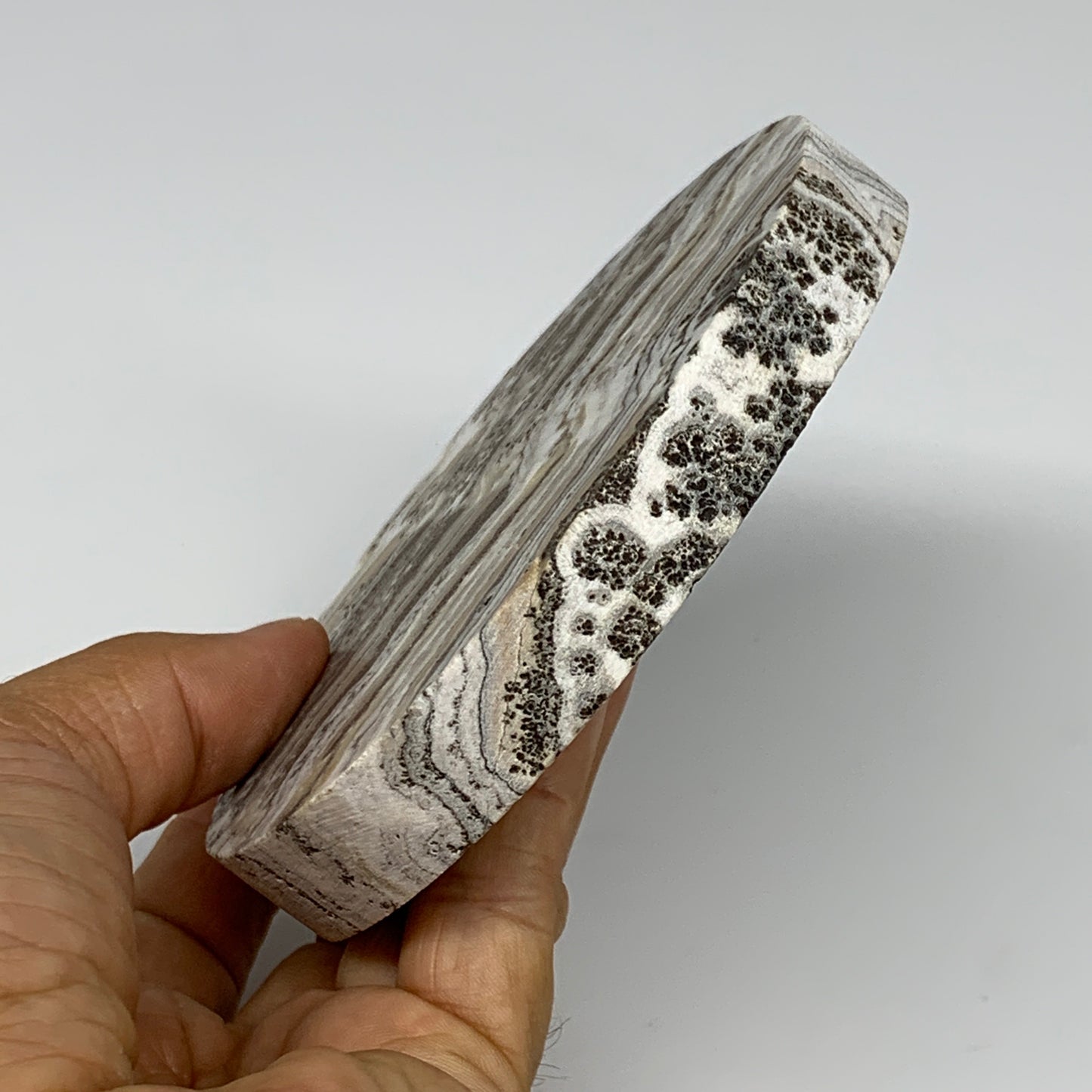 312.9g, 4.1"x0.7", Natural Picture Calcite Round Disc/Coaster @Mexico, B25475