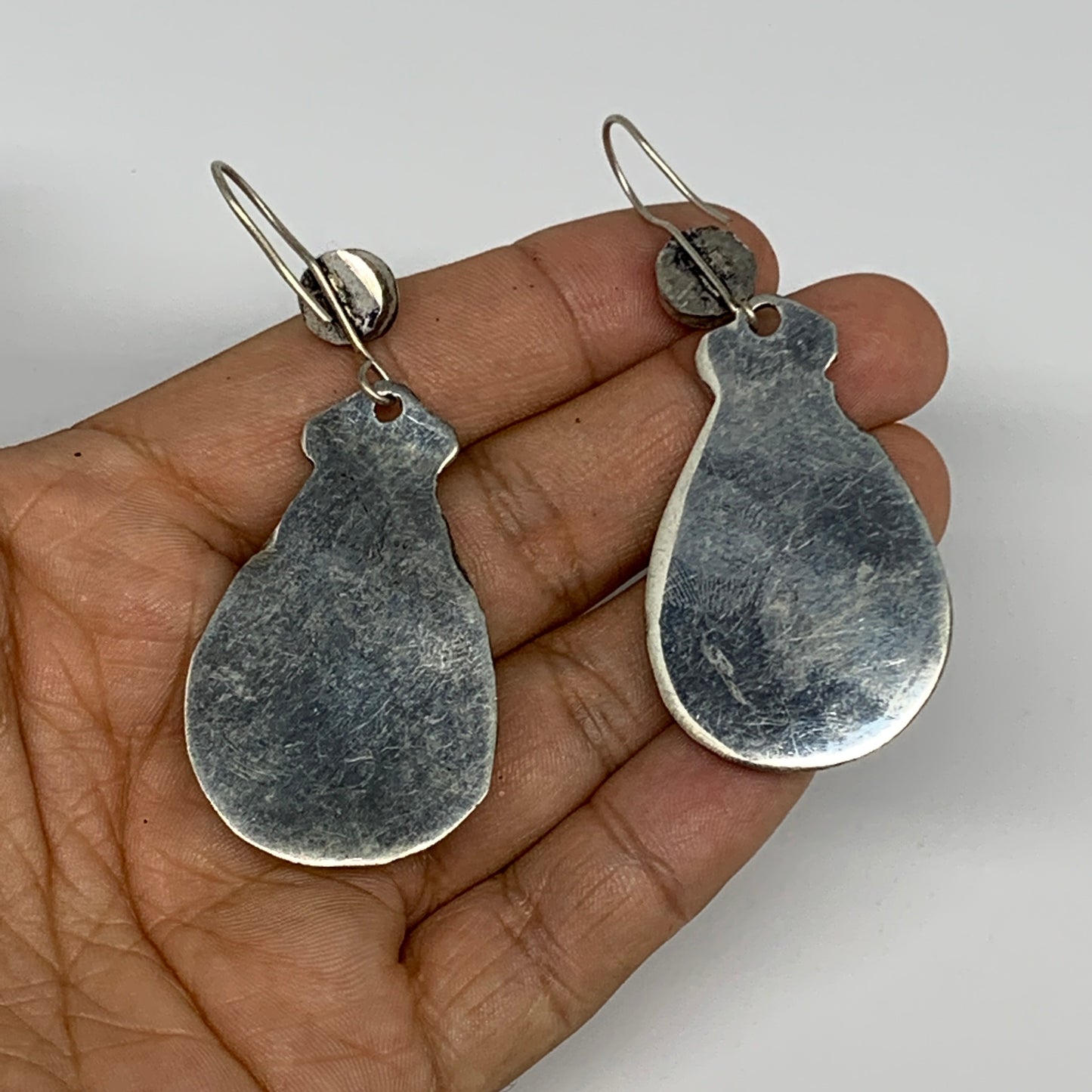 20.7g, 2.7x1.1" Turkmen Earring Tribal Jewelry Red Coral Inlay Teardrop Boho, B1