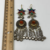 Kuchi Earring Afghan Tribal Ethnic Jingle Bells colorful Glass Star, Round Earri