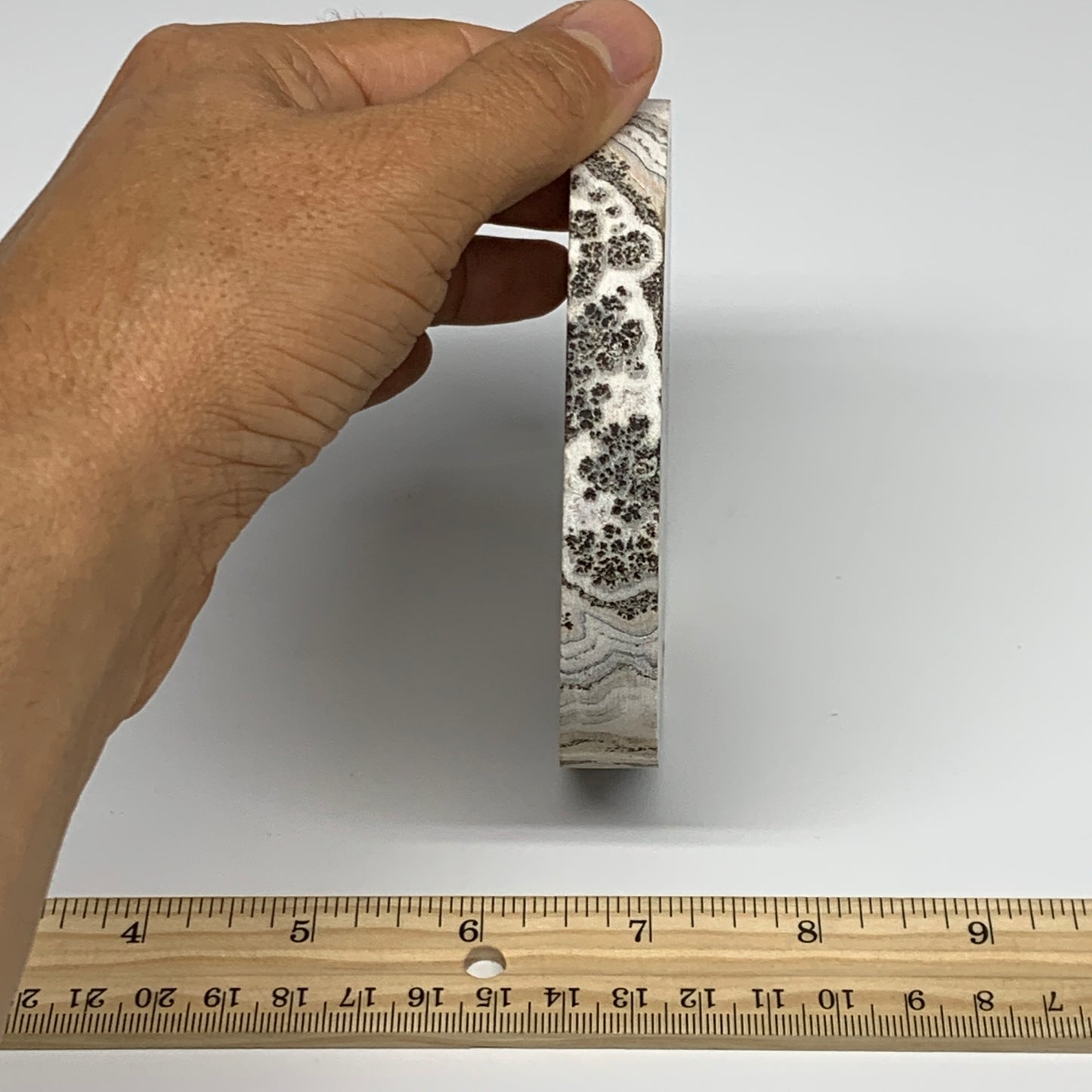 312.9g, 4.1"x0.7", Natural Picture Calcite Round Disc/Coaster @Mexico, B25475