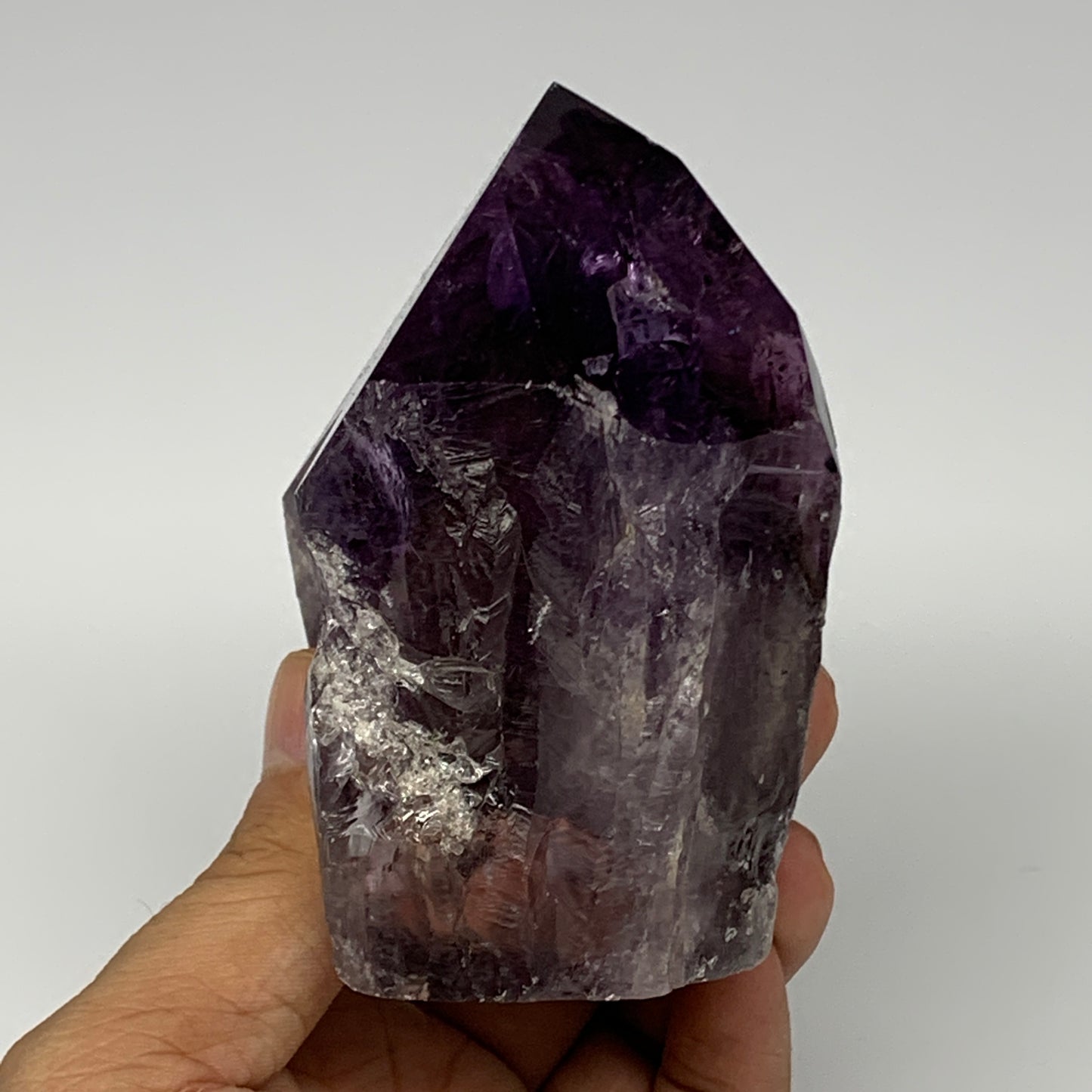 439g,3.7"x2.3"x2.3", Amethyst Point Polished Rough lower part Stands, B19086