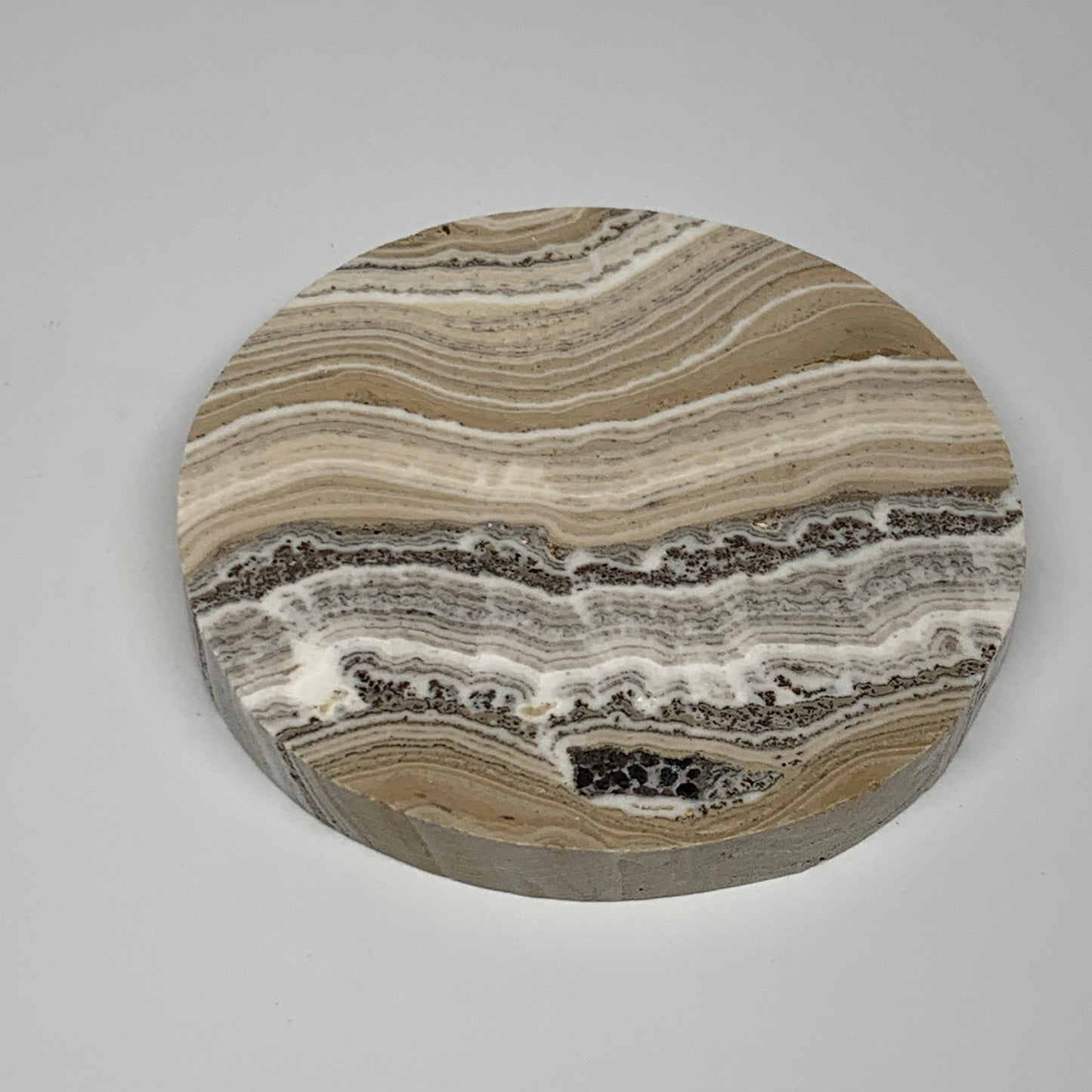 251.6g, 4.2"x0.4", Natural Picture Calcite Round Disc/Coaster @Mexico, B25476