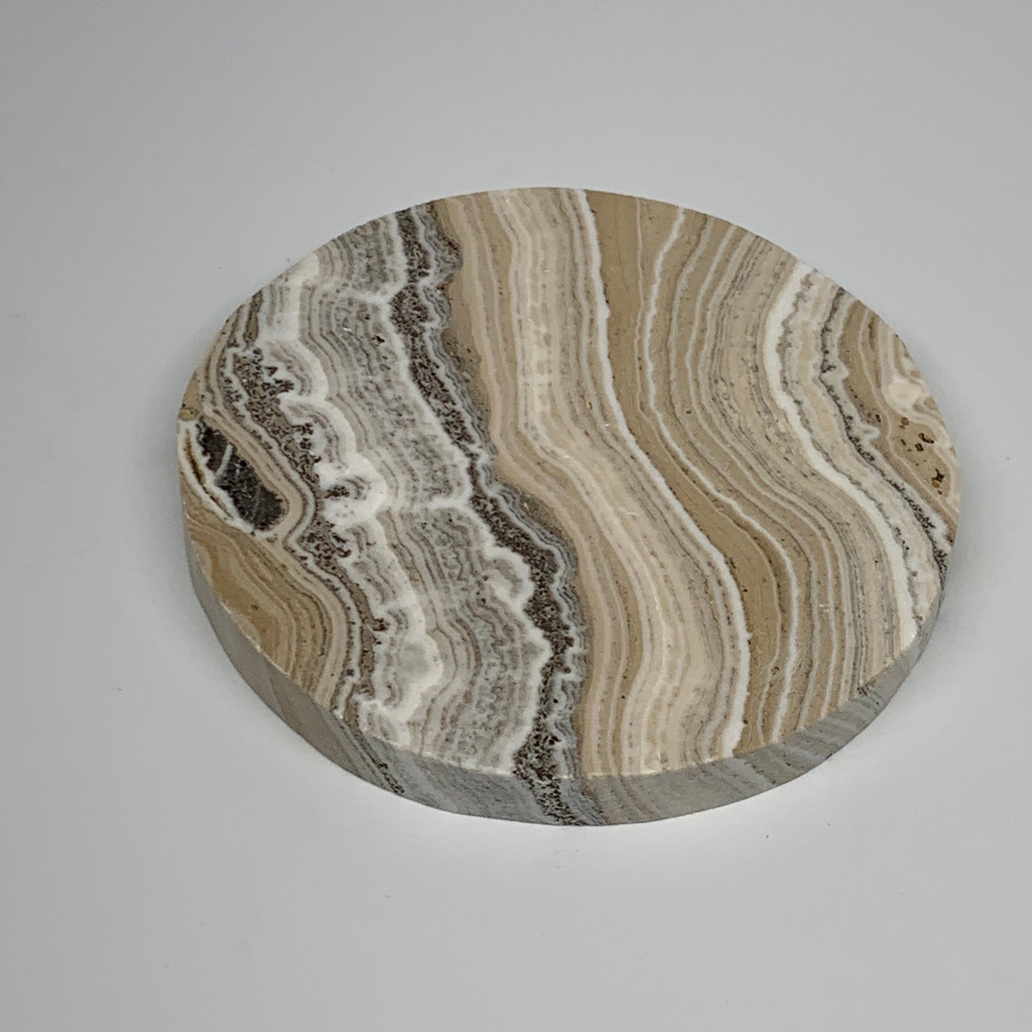 251.6g, 4.2"x0.4", Natural Picture Calcite Round Disc/Coaster @Mexico, B25476