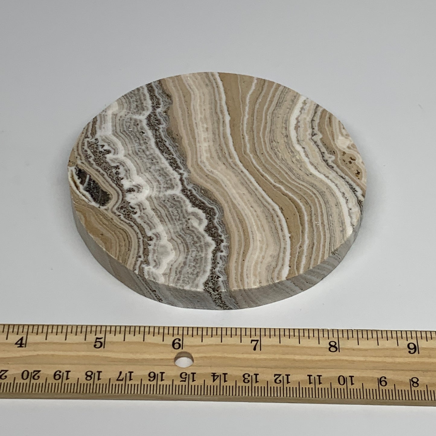 251.6g, 4.2"x0.4", Natural Picture Calcite Round Disc/Coaster @Mexico, B25476